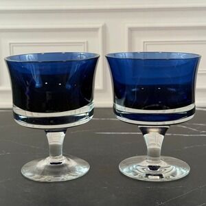 VTG PAIR (2) Denby Mirage Blue MCM Coupe Champagne Sherbet Glasses 4in